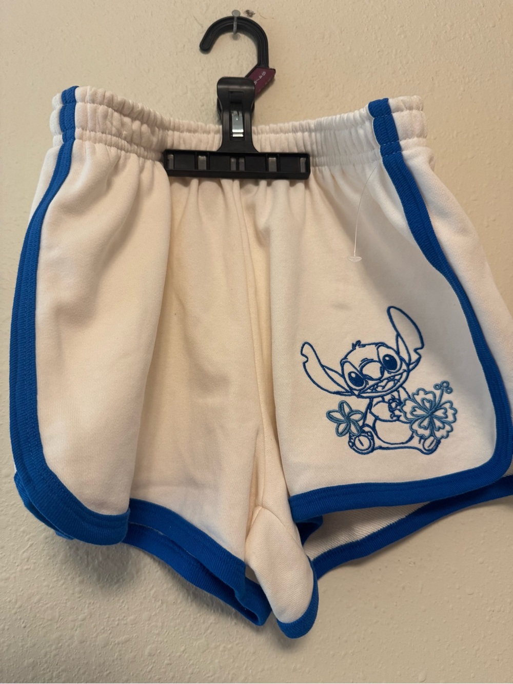 Cream & Royal Blue Stitch Graphic Athletic Shorts